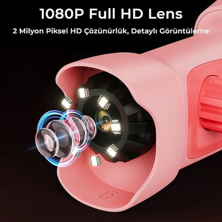 395 Pembe Taşınabilir Dijital Çocuk Mikroskobu - 2.4 İnç IPS Ekranlı, 1080P Full HD, 1000X Zoom, 8 LED Işıklı Eğitici Bilim Kiti