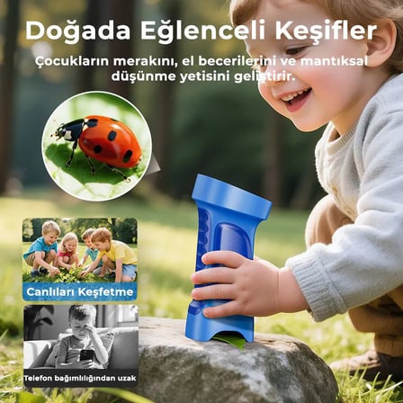 395 Mavi Taşınabilir Dijital Çocuk Mikroskobu - 2.4 İnç IPS Ekranlı, 1080P Full HD, 1000X Zoom, 8 LED Işıklı Eğitici Bilim Kiti