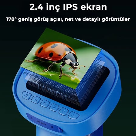 395 Mavi Taşınabilir Dijital Çocuk Mikroskobu - 2.4 İnç IPS Ekranlı, 1080P Full HD, 1000X Zoom, 8 LED Işıklı Eğitici Bilim Kiti