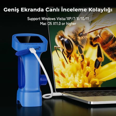 395 Mavi Taşınabilir Dijital Çocuk Mikroskobu - 2.4 İnç IPS Ekranlı, 1080P Full HD, 1000X Zoom, 8 LED Işıklı Eğitici Bilim Kiti