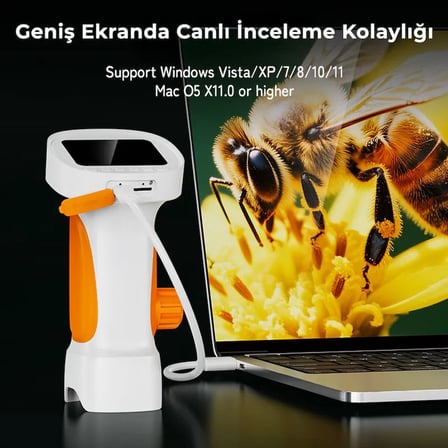 395 Turuncu Taşınabilir Dijital Çocuk Mikroskobu - 2.4 İnç IPS Ekranlı, 1080P Full HD, 1000X Zoom, 8 LED Işıklı Eğitici Bilim Kiti