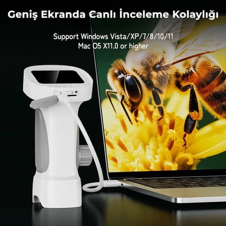 395 Gri Taşınabilir Dijital Çocuk Mikroskobu - 2.4 İnç IPS Ekranlı, 1080P Full HD, 1000X Zoom, 8 LED Işıklı Eğitici Bilim Kiti
