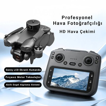W12 GPS Drone, Dahili LCD Ekranlı Kumanda, HD Kamera, 360° Engel Algılama, Fırçasız Motor, Tek Tuşla Eve Dönüş