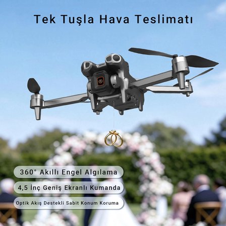 W12 GPS Drone, Dahili LCD Ekranlı Kumanda, HD Kamera, 360° Engel Algılama, Fırçasız Motor, Tek Tuşla Eve Dönüş