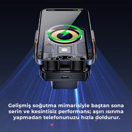 SD38 15W Otomatik Sensörlü Hızlı Kablosuz Şarjlı Araç Telefon Tutucu - Tek Tuşla 90° Dönen, Çift Motorlu & RGB Işıklı Havalandırma Tutacağı