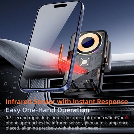 SD38 15W Otomatik Sensörlü Hızlı Kablosuz Şarjlı Araç Telefon Tutucu - Tek Tuşla 90° Dönen, Çift Motorlu & RGB Işıklı Havalandırma Tutacağı