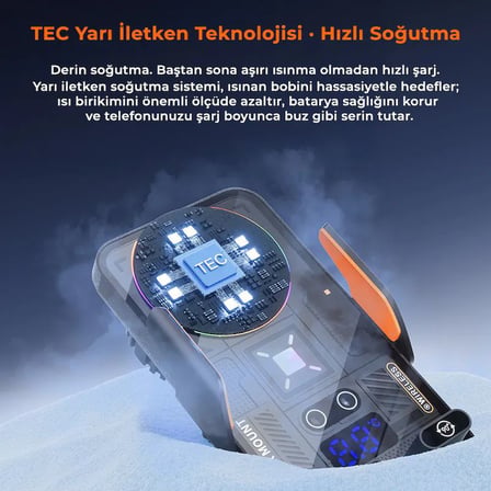 SD39 Fanlı Soğutuculu Otomatik Kablosuz Şarj Cihazı ve Araç İçi Telefon Tutucu (Dijital Sıcaklık Göstergeli)