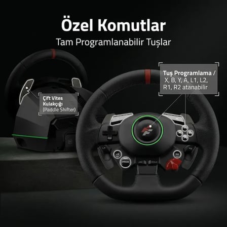 F117 Monaco 900° / 270° Titreşimli Yarış Direksiyon Seti – Hall-Effect Sensör, 6 İleri Manuel Vites, 3 Pedallı – PC / PS4 / PS3 / Xbox Series X|S / Switch Uyumlu