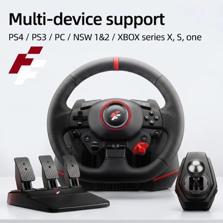 F117 Monaco 900° / 270° Titreşimli Yarış Direksiyon Seti – Hall-Effect Sensör, 6 İleri Manuel Vites, 3 Pedallı – PC / PS4 / PS3 / Xbox Series X|S / Switch Uyumlu