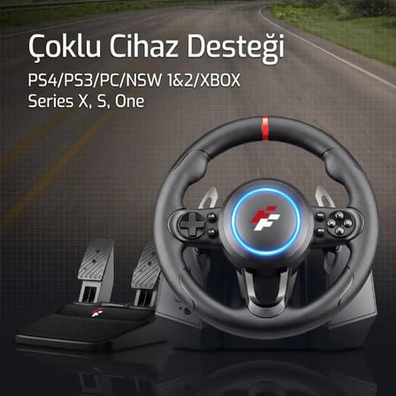F118  270° Titreşimli Yarış Direksiyon Seti – Hall Sensör, Kulakçıklı Vites, 2 Pedallı – PC / PS4 / PS3 / Xbox Series X|S / Switch Uyumlu
