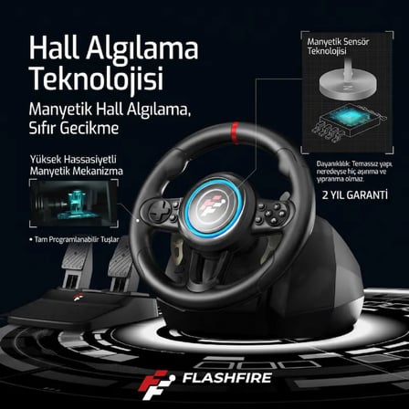 F118  270° Titreşimli Yarış Direksiyon Seti – Hall Sensör, Kulakçıklı Vites, 2 Pedallı – PC / PS4 / PS3 / Xbox Series X|S / Switch Uyumlu