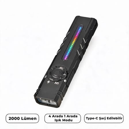 idragon T61S Çok Fonksiyonlu Mıknatıslı UV ve Yeşil Lazerli EDC El Feneri - 2000 Lümen, RGB Işıklı, Type-C Şarjlı Taktiksel Kamp Feneri