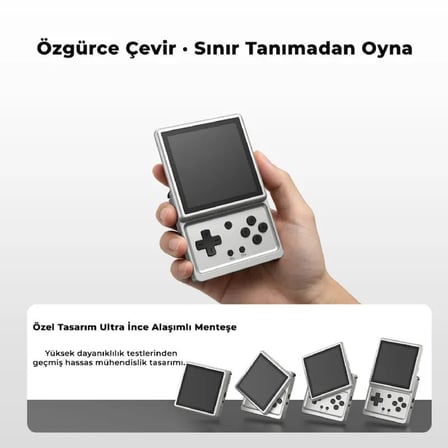 RG Rotate Döner Ekranlı Android Retro El Oyun Konsolu Gümüş - 3.5 İnç 720x720 Dokunmatik IPS Ekran Alüminyum Metal Kasa Unisoc T618 8 Çekirdek 3 GB RAM 32 GB PS2 WII 3DS Uyumlu Taşınabilir Oyun Cihazı