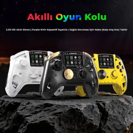 RG G01 Akıllı Ekranlı Kablosuz Oyun Kolu Siyah- 2.5D HD Ekran Purple Kirin Kapasitif Joystick Çift Modlu Manyetik Hall Tetik Mekanik ABXY Nabız Sensörlü PC Switch Android iOS Gamepad