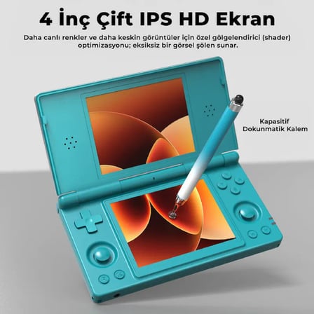 RG DS Çift Ekranlı Retro El Oyun Konsolu 3 GB RAM 32 GB Mavi - Çift 4 İnç IPS Dokunmatik Ekran Kapaklı Tasarım Android 14 Stylus Dokunmatik Kalemli NDS 3DS PSP Uyumlu Taşınabilir Oyun Cihazı