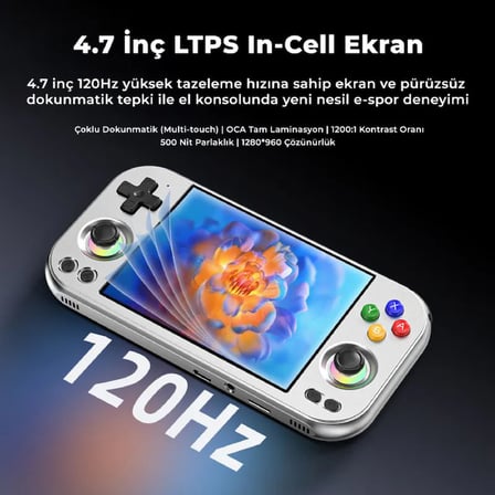 RG 477M CNC Alüminyum Kasa Retro El Oyun Konsolu 8 GB RAM 128 GB Gümüş - 4.7 İnç 120Hz LTPS Ekran MediaTek Dimensity 8300 Android 14 Hall Joystick PS2 PS3 WII 3DS Uyumlu Taşınabilir Konsol