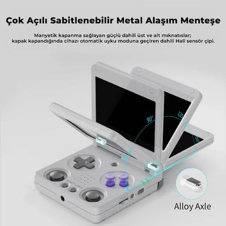 RG 34XXSP Kapaklı Retro El Oyun Konsolu 64 GB Gri - 3.4 İnç 3:2 IPS Ekran Çift Joystick H700 İşlemci 5G Wi-Fi Bluetooth HDMI Hall Sensörlü Katlanabilir Konsol