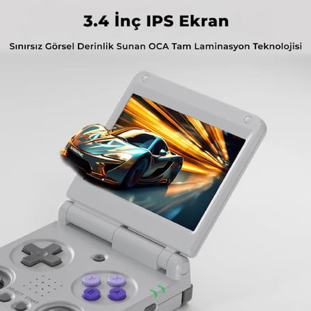 RG 34XXSP Kapaklı Retro El Oyun Konsolu 64 GB Gri - 3.4 İnç 3:2 IPS Ekran Çift Joystick H700 İşlemci 5G Wi-Fi Bluetooth HDMI Hall Sensörlü Katlanabilir Konsol