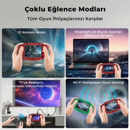RG 34XX Retro El Oyun Konsolu 64 GB Şeffaf Kırmızı - 3.4 İnç 3:2 IPS Ekran (720x480) GBA Tasarım H700 İşlemci 5G Wi-Fi Bluetooth HDMI 3500 mAh Batarya