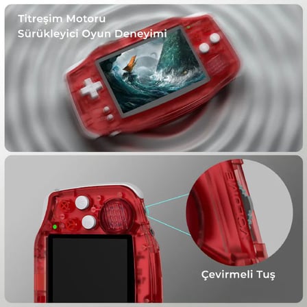 RG 34XX Retro El Oyun Konsolu 64 GB Şeffaf Kırmızı - 3.4 İnç 3:2 IPS Ekran (720x480) GBA Tasarım H700 İşlemci 5G Wi-Fi Bluetooth HDMI 3500 mAh Batarya