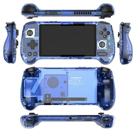 RG 556 Android Retro El Oyun Konsolu Şeffaf Mavi - 5.48 İnç 1080p FHD AMOLED Ekran Unisoc T820 6nm 8 GB RAM 128 GB Manyetik Hall Tetik ve Joystick Aktif Fan Soğutmalı PS2 3DS Wii Taşınabilir Konsol
