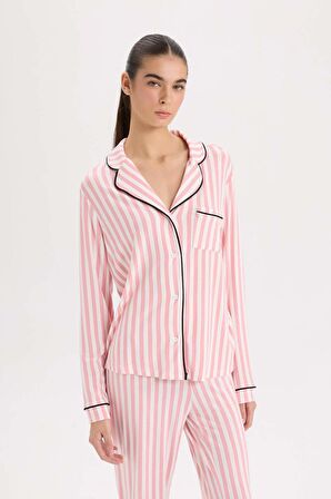 DeFacto Pijama Takımı Çizgili Uzun Kollu Üst Beli Lastikli Uzun Altı-Fall in Love D6845AX24AUBR277