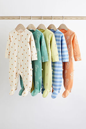 Next Baby % 100 Pamuklu Turuncu Krem Palmiye Desenli 5’li Tulum Set