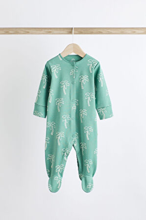 Next Baby % 100 Pamuklu Turuncu Krem Palmiye Desenli 5’li Tulum Set