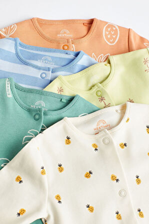 Next Baby % 100 Pamuklu Turuncu Krem Palmiye Desenli 5’li Tulum Set