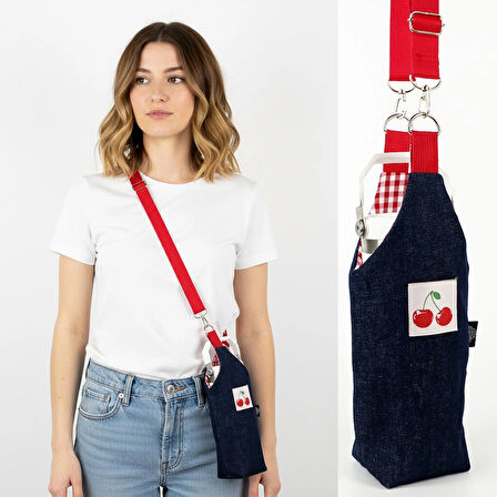 Woodycord El Yapımı U Model Kot Matara Termos Kılıfı Kiraz Detaylı