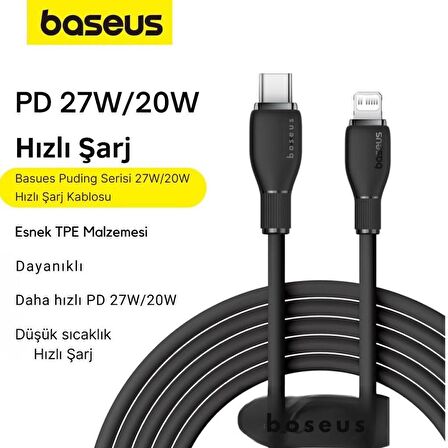 Baseus Süper Hızlı 1.2Mt 20W Type-C to İphone Şarj Kablosu, Akım ve Isı Korumalı, Esnek Kopmaz Bozulmaz Kablo