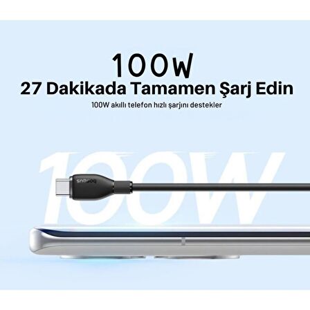 Baseus MEGA Hızlı 1.2MT 100W Type-C Şarj Kablosu, Akım Ve Isı Korumalı Type C Kablo, PC, Telefon, Tablet Şarjı