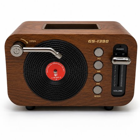 GS-1390 Retro Bluetooth Hoparlör ve FM Radyo | USB Bellek, TF Kart, AUX Girişli Ahşap Tasarım