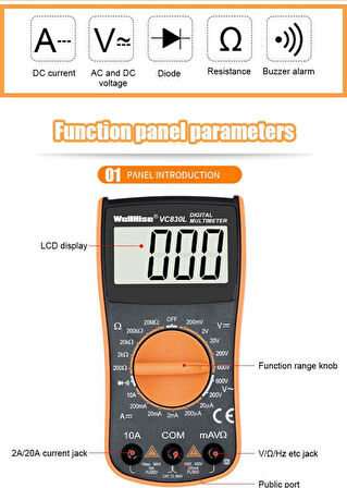 WellHise VC830L Ölçü Aleti Multimetre Avometre