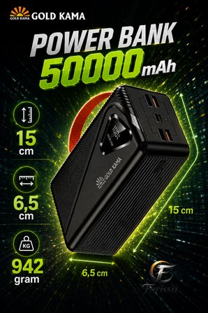 50000 mAh Powerbank 22.5W Hızlı Şarj PD Taşınabilir Güç Kaynağı Dijital Göstergeli LED Işıklı