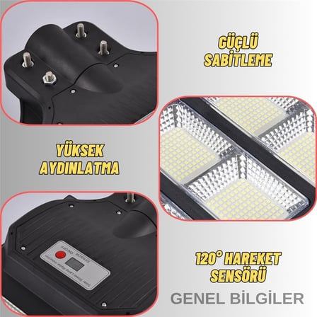GIMENG 300W Solar Güneş Enerjili Bahçe ve Sokak Lambası - 240 LED Hareket Sensörlü IP67 Su Geçirmez