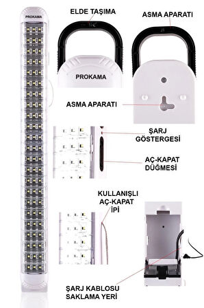 69 Led Şarjlı Işıldak - Ledli Kamp Lambası - Led Acil Aydınlatma 69 Ledli Işıldak