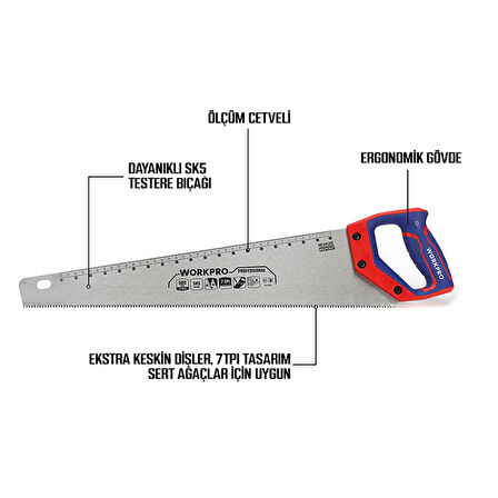 WORKPRO WP215007 500mm SK5 7 TPI Ağır Hizmet Tipi El Testeresi 