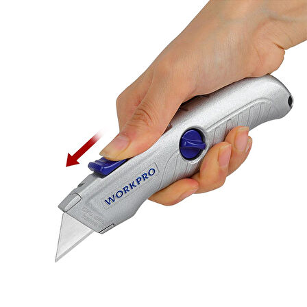 WORKPRO WP213007 Alüminyum Gövde Otomatik Geri Çekilebilir Rötuş Maket Bıçağı 