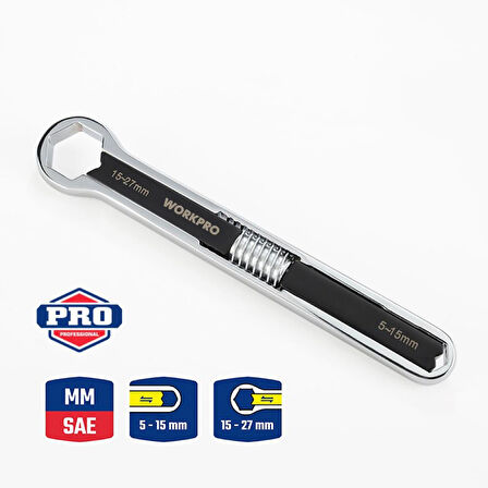 WORKPRO WP272016 5/27mm CR-V Üniversal Ayarlanabilir Çift Başlı Anahtar