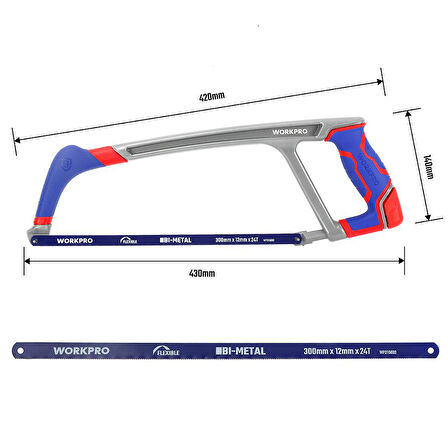 WORKPRO WP215027 300mm BI-METAL 24 TPI Ağır Hizmet Tipi Demir Testeresi 