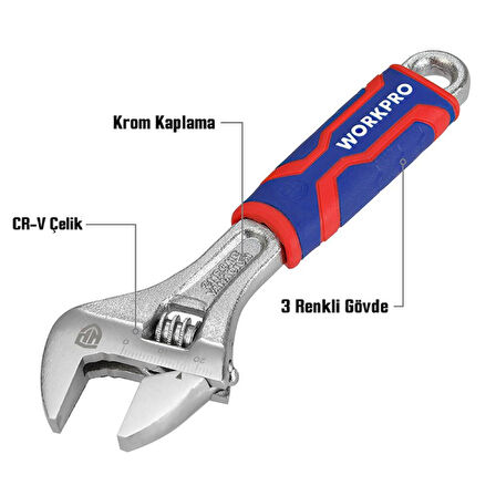 WORKPRO WP272010 150mm Cr-V Profesyonel Kurbağacık Anahtar