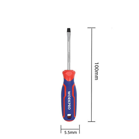 WORKPRO WP221016 5.5x100mm CR-V Manyetik Profesyonel Düz Tornavida 