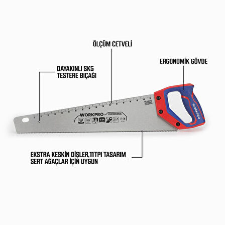 WORKPRO WP215010 450mm SK5 11 TPI Ağır Hizmet Tipi El Testeresi 
