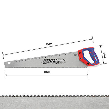WORKPRO WP215012 550mm SK5 11 TPI Ağır Hizmet Tipi El Testeresi 