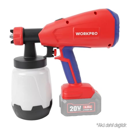 WORKPRO WP397005 20Volt 1000ml. Şarjlı Boya Tabancası +Yedek Nozul/Meme (Akü Dahil Değildir)