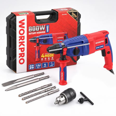 WORKPRO WP470406 800Watt 2.8J 26MM SDS-Plus Profesyonel Kırıcı/Delici 3 Ad Delici + 2 Ad Kırıcı Uç