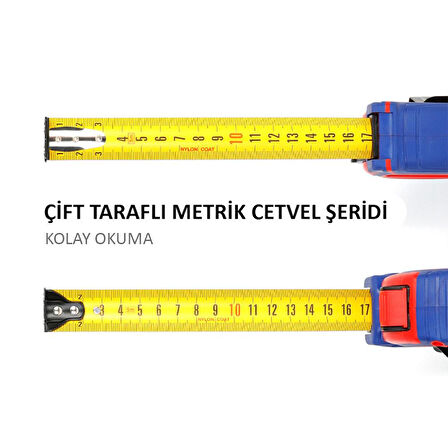 WORKPRO WP261040 3Mx16mm Naylon Kaplama Sarı Çift Taraflı Manyetik Çelik Şerit Metre 