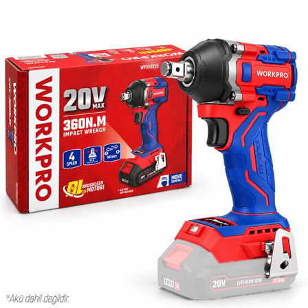 WORKPRO WP390225 20Volt 1/2’’ 360Nm Kömürsüz Profesyonel Şarjlı Somun Sıkma (Akü Dahil Değildir)