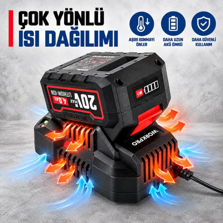 WORKPRO WP396006 20Volt 4.5A/Saat Li-ion Profesyonel Hızlı Akü Şarj Cihazı